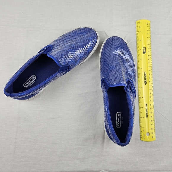 Coach blue sequin slip-on womens size 7.5 flat sneakers - Picture 15 of 16